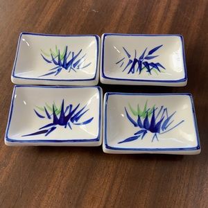 VINTAGE SET OF 4 PORCELAIN CERAMIC SUSHI SAUCE DISHES, HAND PAINTED WCL BRAND